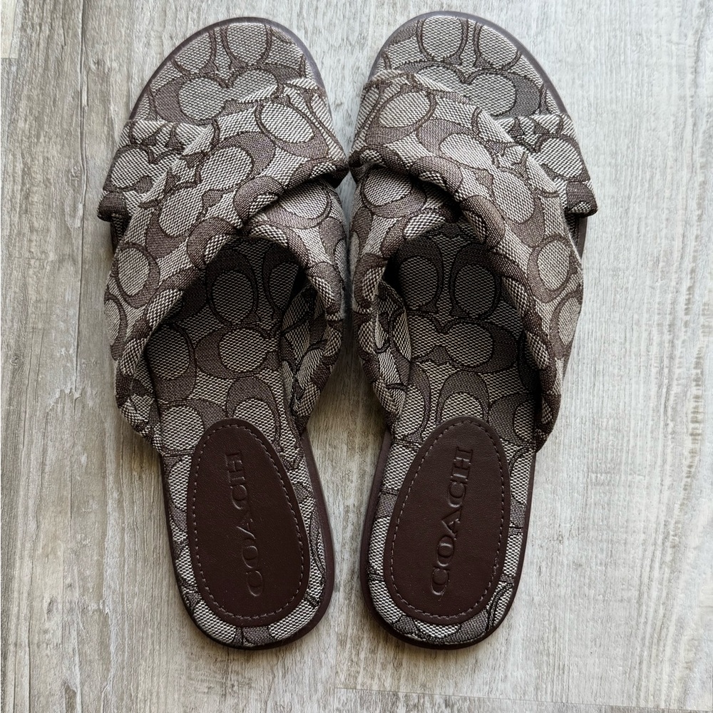 Coach Tan Monogram Slide Sandals